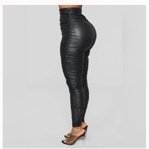 Fashion Nova Black Faux Leather Ruched High-Waisted Leggings